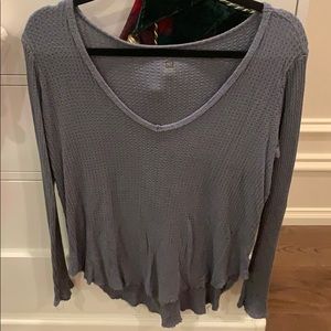 Blue v neck waffle shirt